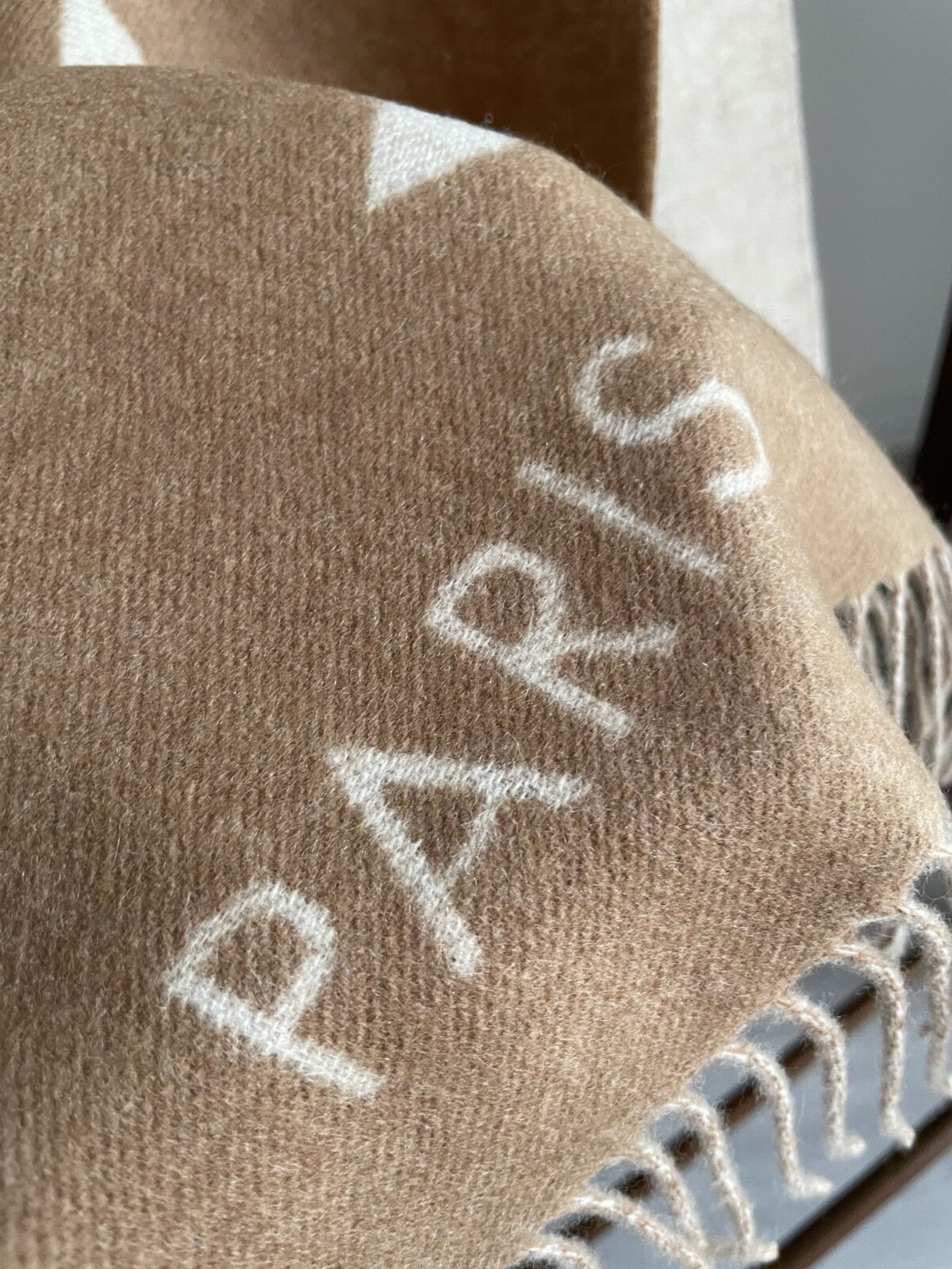 Louis Vuitton Jacquard Woven Cashmere Tassel Scarf Milk Tea - Image 9