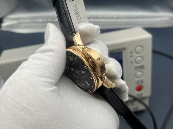Panerai Submersible Automatic 42mm Black Dial Goldtech Case Alligator Strap Men’s Watch - Image 7