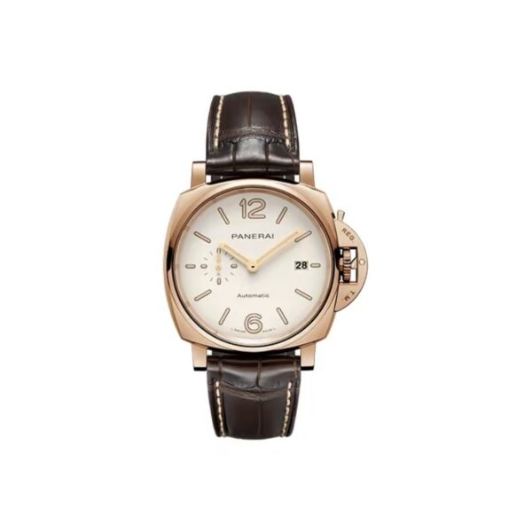 Panerai Luminor Due Automatic 42mm White Dial Red Gold Case Leather Strap Unisex Watch