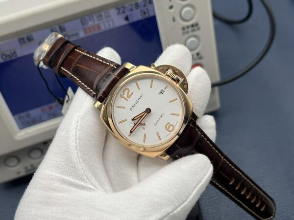 Panerai Luminor Due Automatic 42mm White Dial Red Gold Case Leather Strap Unisex Watch - Image 2