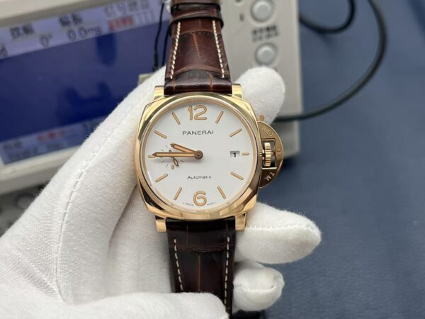 Panerai Luminor Due Automatic 42mm White Dial Red Gold Case Leather Strap Unisex Watch - Image 3