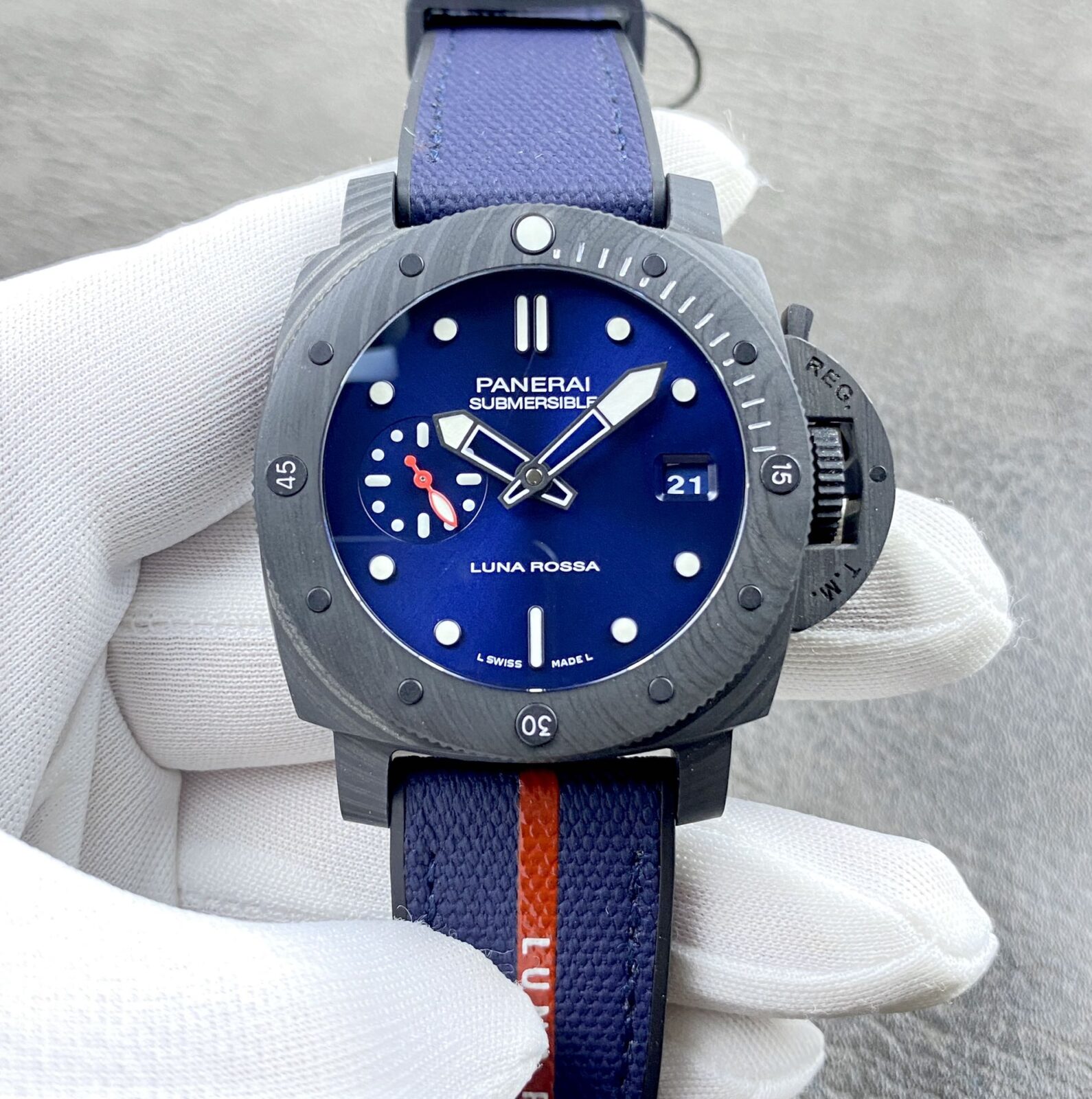 Panerai Submersible Automatic 42mm Blue Dial Carbon Fiber Case Rubber Strap Men’s Watch - Image 2