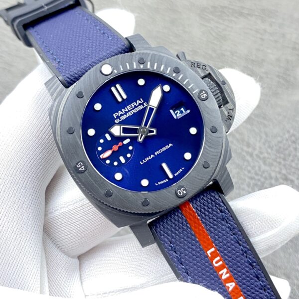 Panerai Submersible Automatic 42mm Blue Dial Carbon Fiber Case Rubber Strap Men’s Watch - Image 3