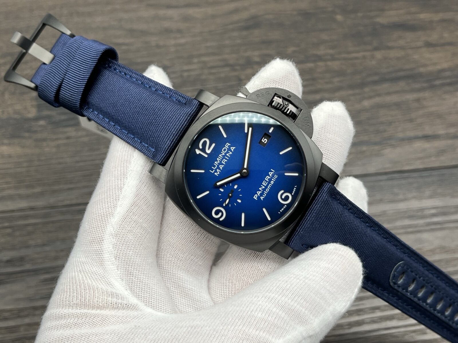 Panerai Luminor Marina Automatic 44mm Blue Dial Stainless Steel Case Recycled PET Strap Men’s Watch - Image 2