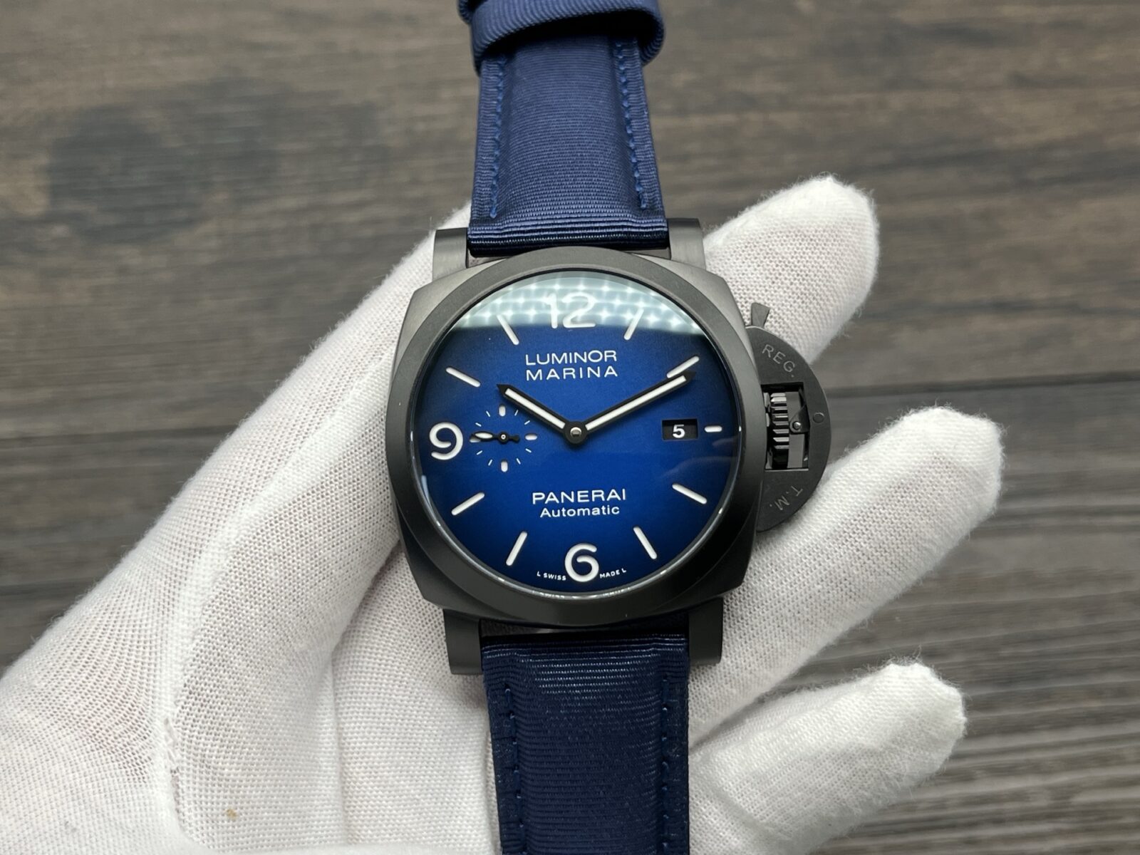 Panerai Luminor Marina Automatic 44mm Blue Dial Stainless Steel Case Recycled PET Strap Men’s Watch - Image 3