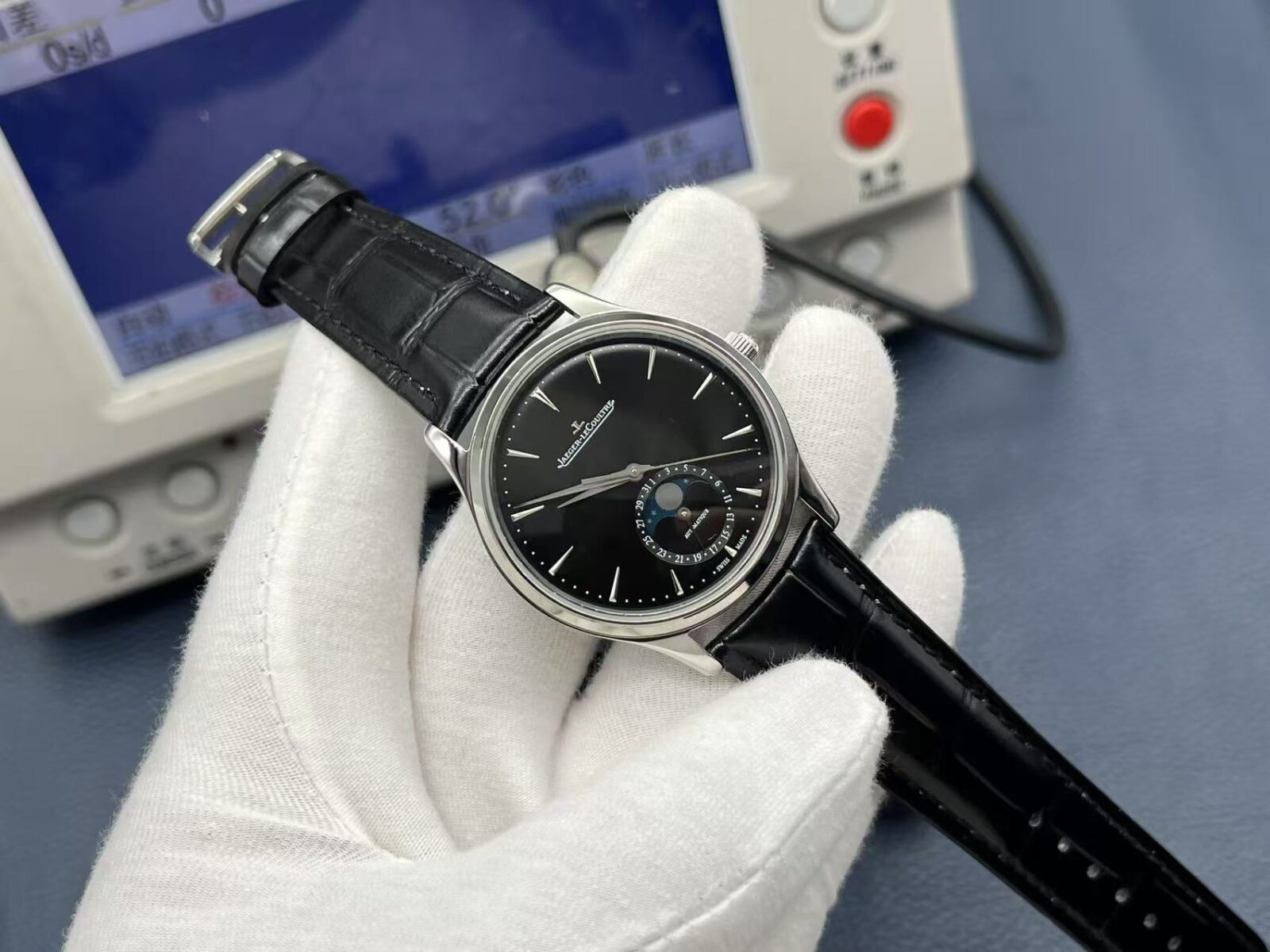 Jaeger-LeCoultre Master Automatic 39mm Black Dial Stainless Steel Case Alligator Strap Men’s Watch - Image 2