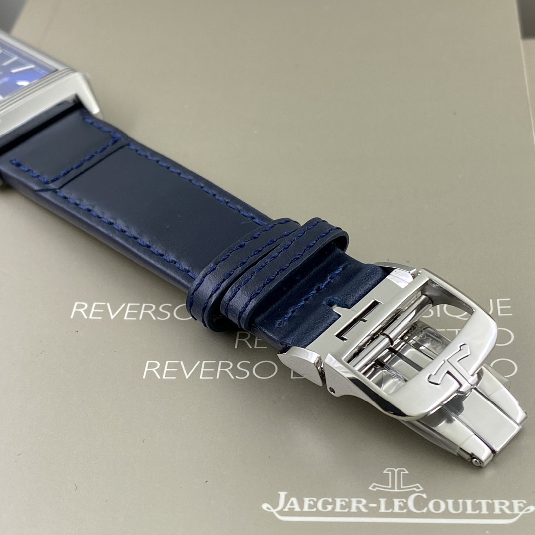 Jaeger-LeCoultre Reverso Manual-Winding Blue Dial Stainless Steel Case Leather Strap Men’s Watch 45.6×24.7mm - Image 9