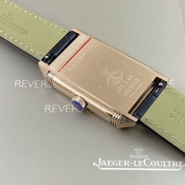 Jaeger-LeCoultre Reverso Manual-Winding Black Dial 18K Rose Gold Case Canvas Leather Strap Men’s Watch 27.4mm - Image 8