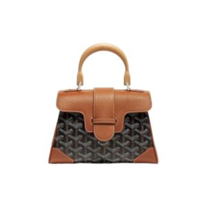 Goyard Saigon Mini Top Handle Bag with Y Pattern Canvas, Beech Wood, and Calfskin Leather – Women