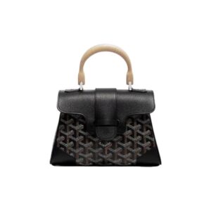 Goyard Saigon Mini Top Handle Bag with Y Pattern Canvas, Beech Wood, and Calfskin Leather – Women