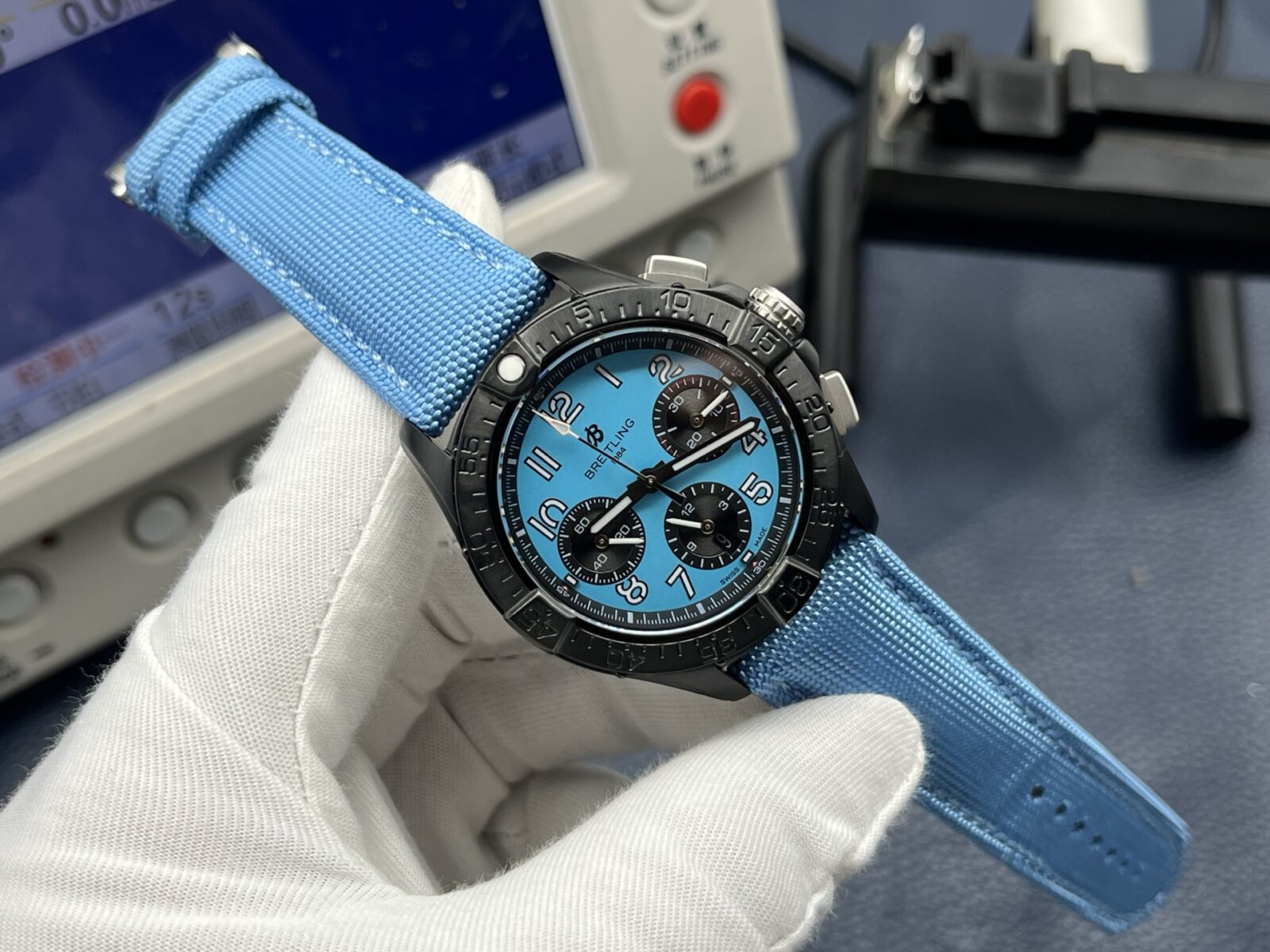 Breitling Avenger Automatic Chronograph Men’s Watch 42mm Blue Dial Ceramic Case with Calf Leather Strap - Image 2