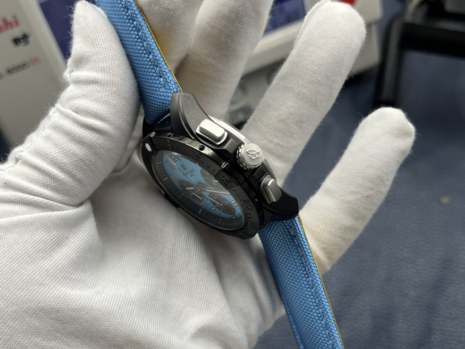 Breitling Avenger Automatic Chronograph Men’s Watch 42mm Blue Dial Ceramic Case with Calf Leather Strap - Image 7