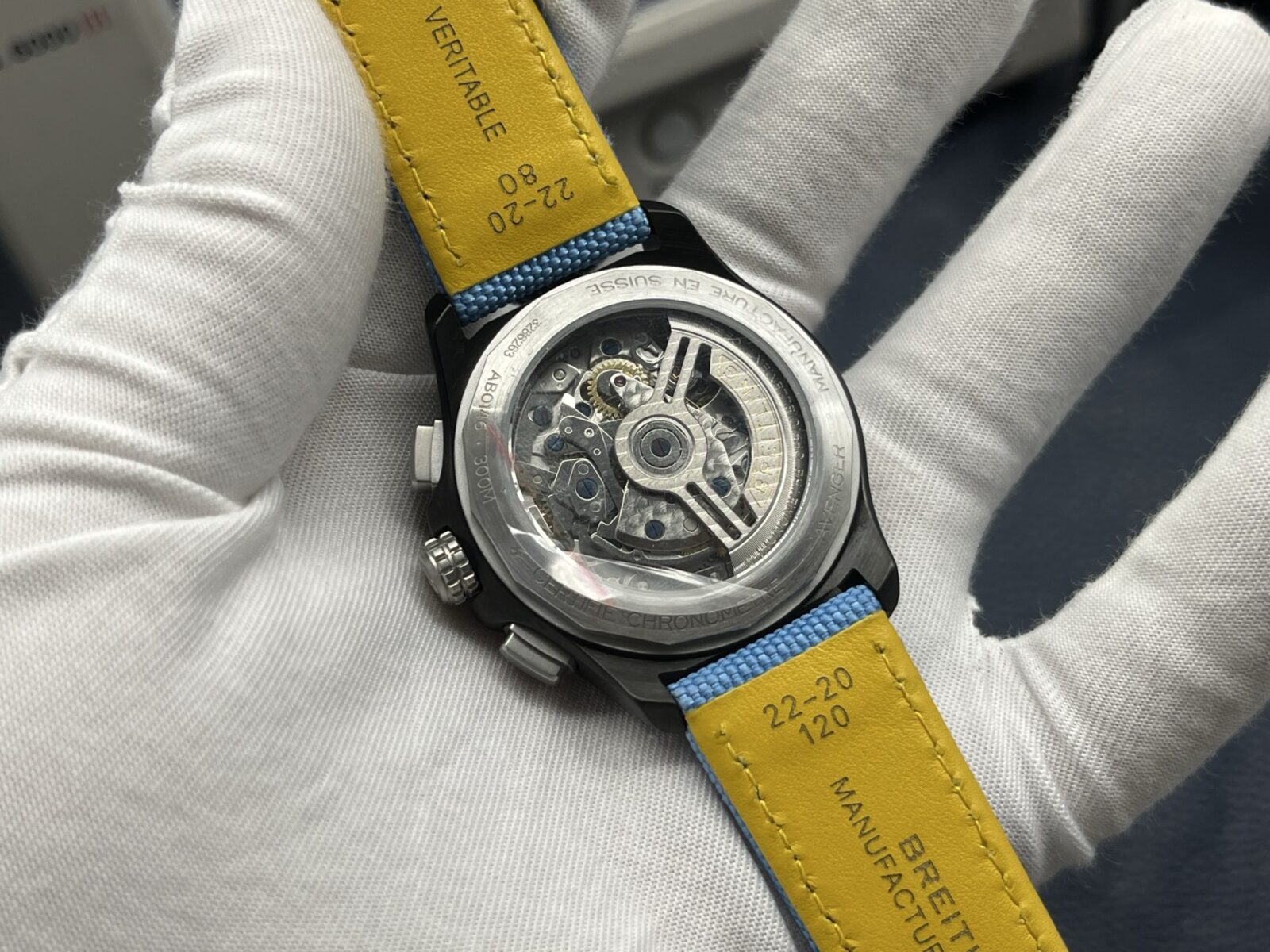 Breitling Avenger Automatic Chronograph Men’s Watch 42mm Blue Dial Ceramic Case with Calf Leather Strap - Image 8