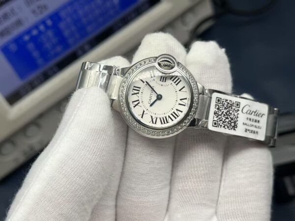 Cartier Ballon Bleu Series Quartz Women’s Watch 28mm Silver Dial 18K White Gold Case and Bracelet - Image 5