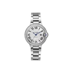 Cartier Ballon Bleu Series Automatic Mechanical Unisex Watch 33mm White Dial Diamond Bezel Stainless Steel Case and Bracelet
