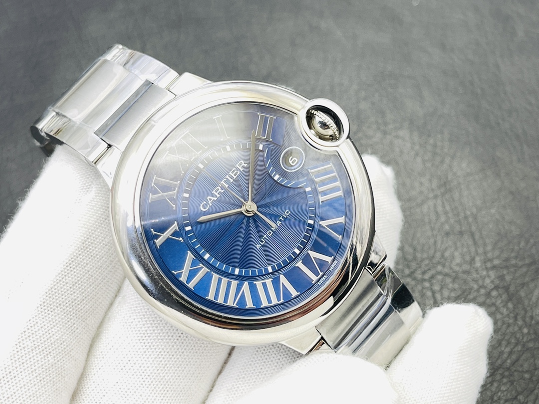 Cartier Ballon Bleu Series Automatic Mechanical Men’s Watch 42mm Blue Dial Stainless Steel Case with Alligator Leather Strap - Image 2