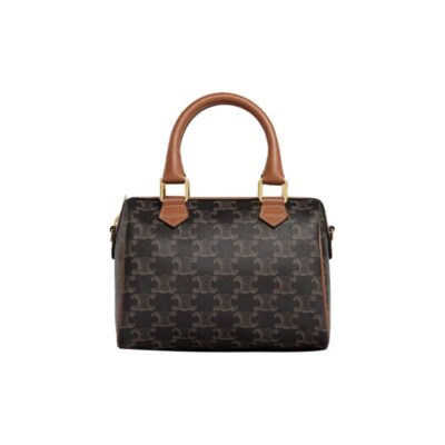 CELINE Triomphe Canvas Small Boston Bag Adjustable Strap Women Brown