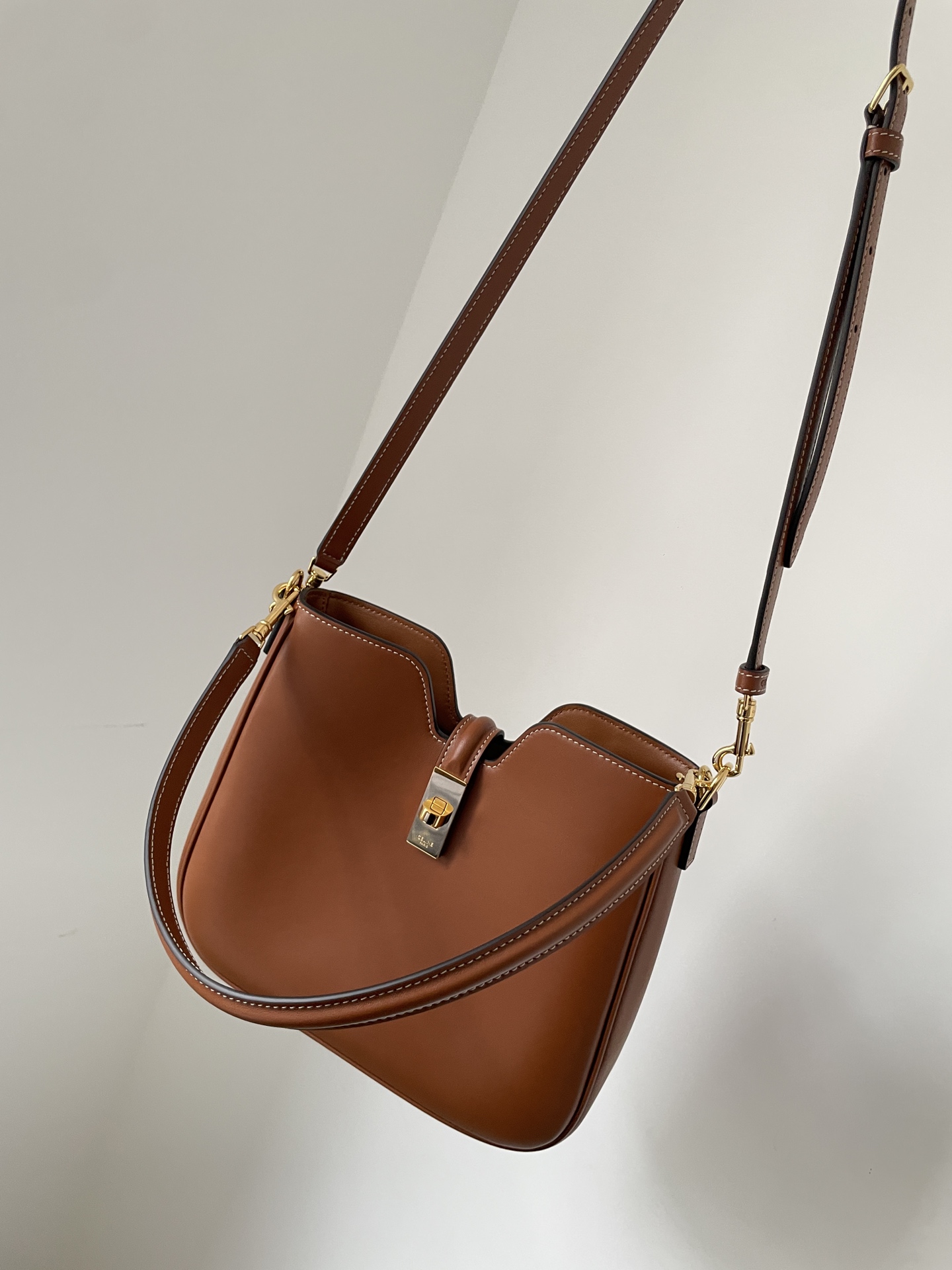 CELINE Camille 16 Soft Small Bag Calfskin Leather Adjustable Strap Women Brown - Image 7