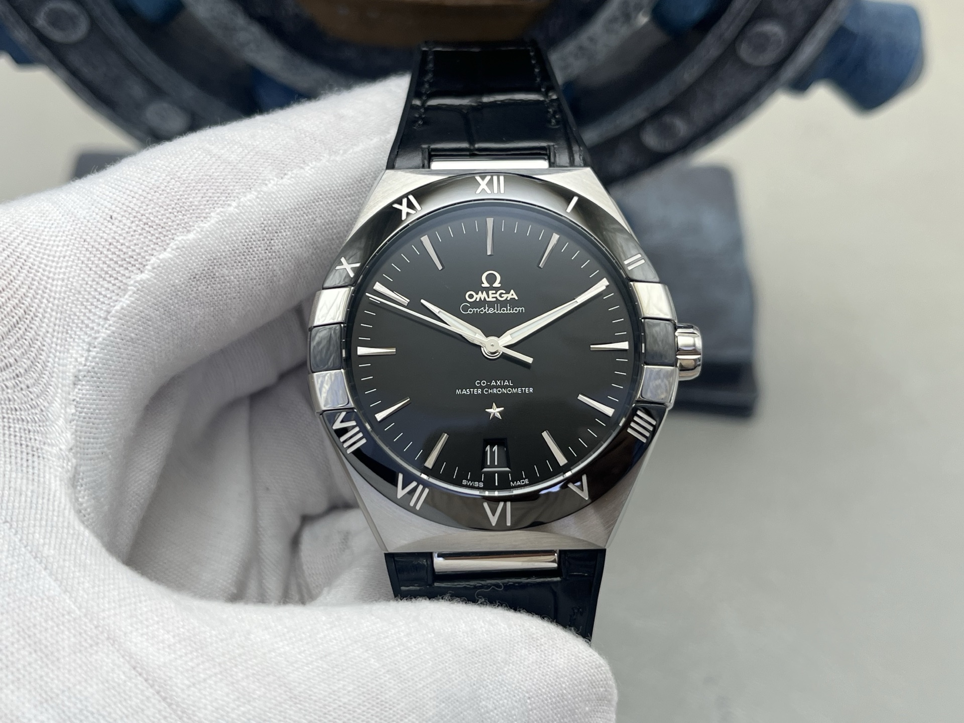OMEGA Constellation 41mm Automatic Watch Black Dial Leather Strap - Image 3
