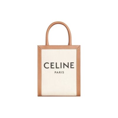 CELINE Cabas Vertical Mini Tote Cotton Canvas with Calfskin Trim Women Beige/Tan