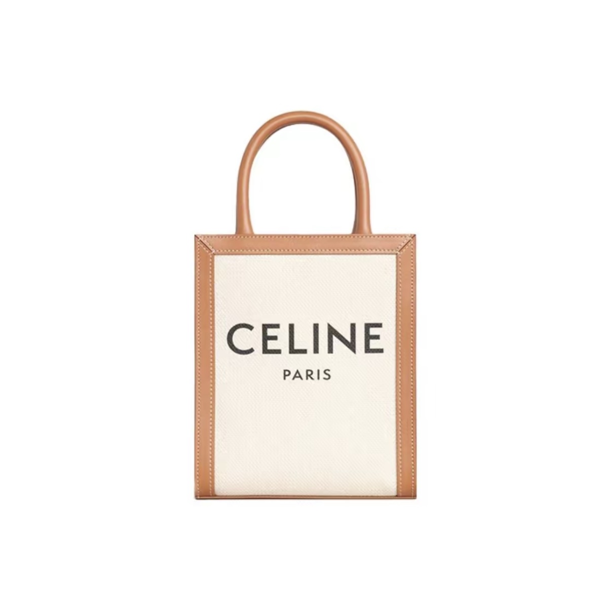 CELINE Cabas Vertical Mini Tote Cotton Canvas with Calfskin Trim Women Beige/Tan