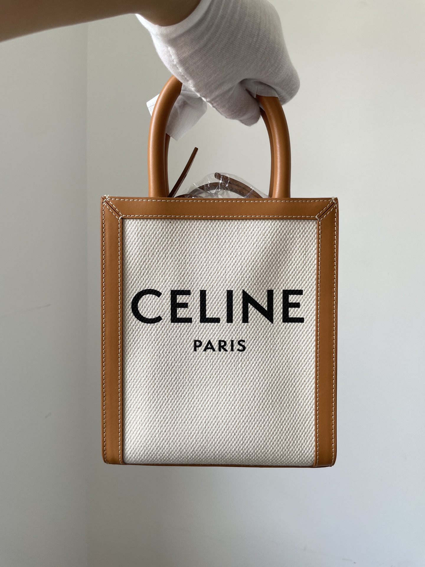 CELINE Cabas Vertical Mini Tote Cotton Canvas with Calfskin Trim Women Beige/Tan - Image 2