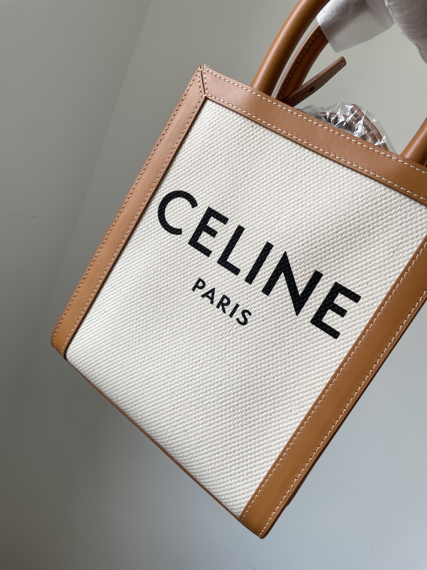 CELINE Cabas Vertical Mini Tote Cotton Canvas with Calfskin Trim Women Beige/Tan - Image 3