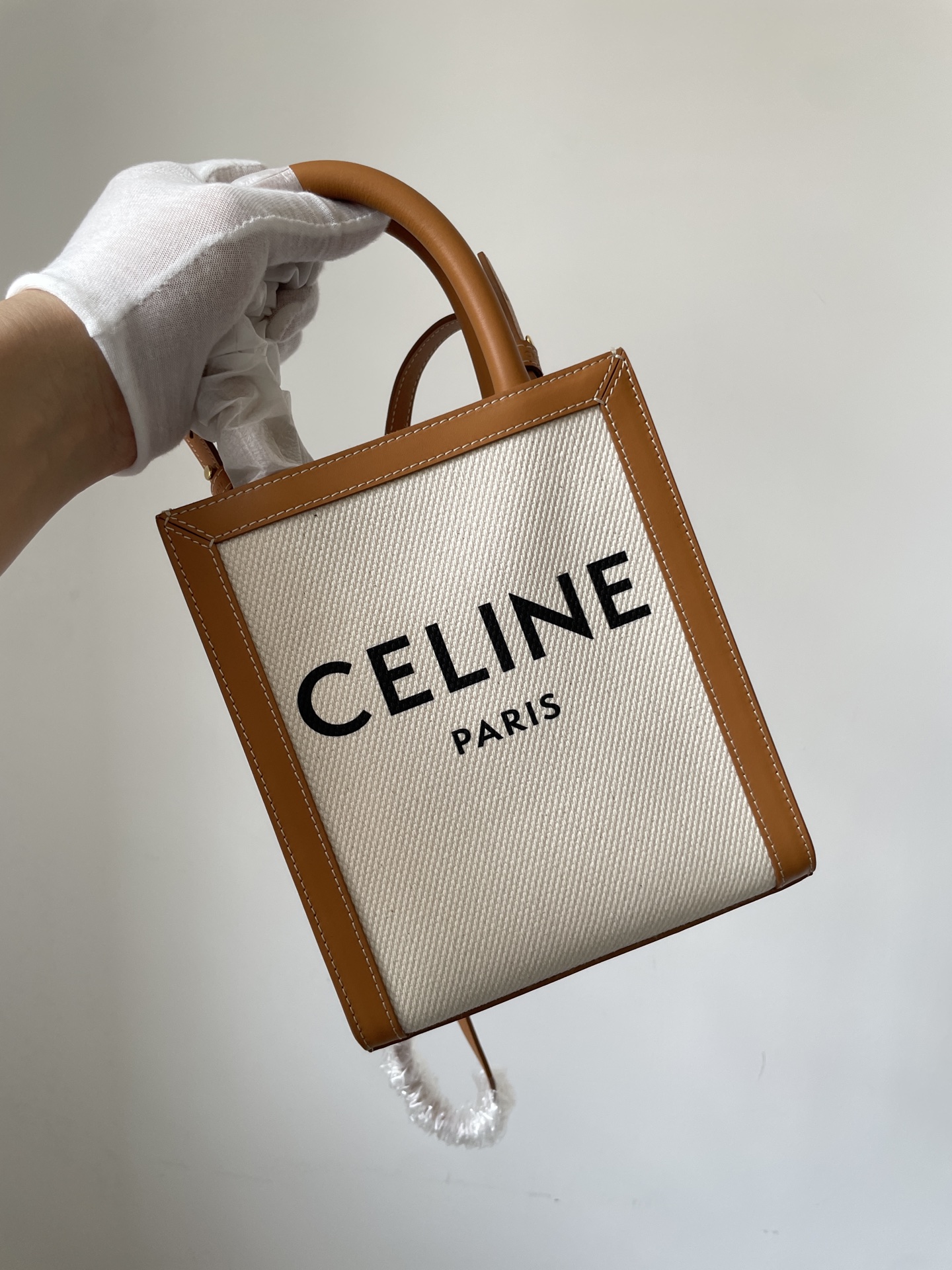 CELINE Cabas Vertical Mini Tote Cotton Canvas with Calfskin Trim Women Beige/Tan - Image 4