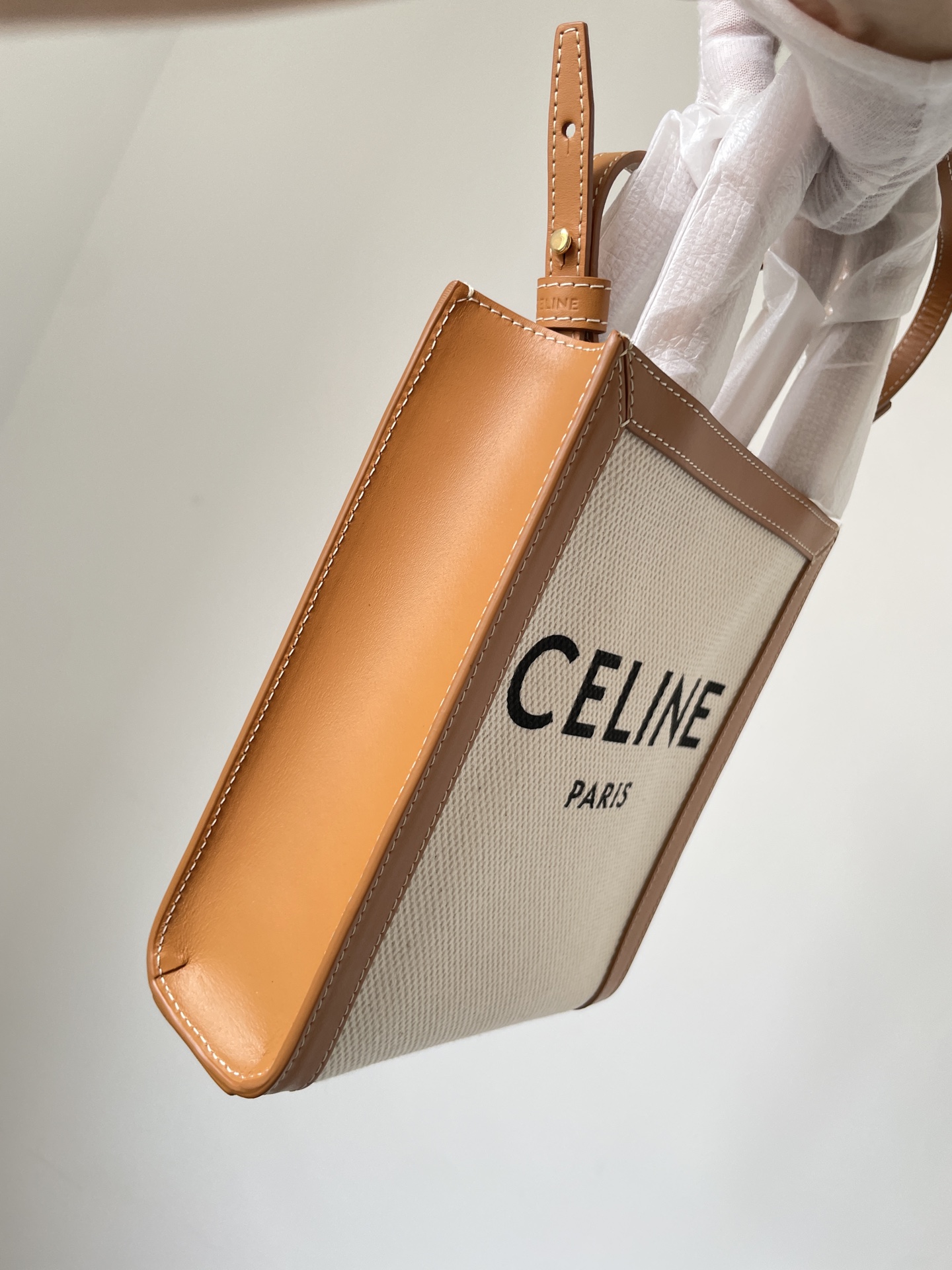 CELINE Cabas Vertical Mini Tote Cotton Canvas with Calfskin Trim Women Beige/Tan - Image 6