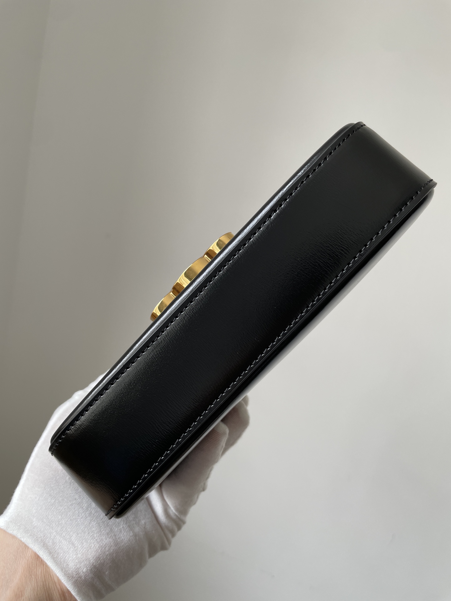 CELINE Triomphe Claude Shiny Calfskin Shoulder Bag Adjustable Strap Women Black - Image 6