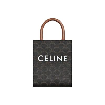 CELINE Cabas Triomphe Canvas Mini Tote Leather Trim Women Brown