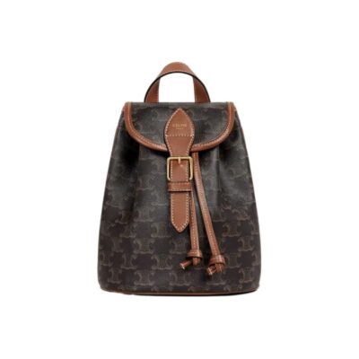 CELINE Folco Triomphe Canvas Mini Backpack Leather Trim Women Brown