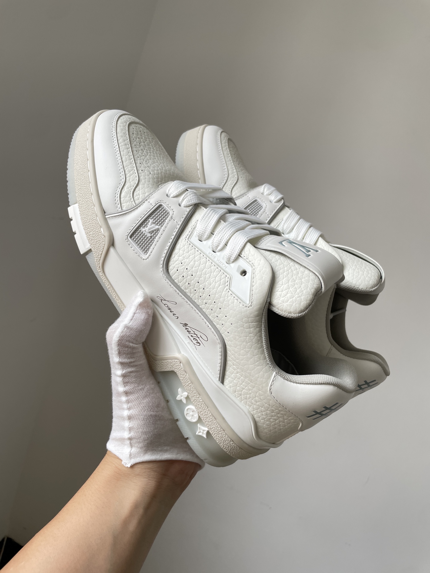 Louis Vuitton Trainer White Cement Leather Low-Top Fashion Sneakers - Image 3