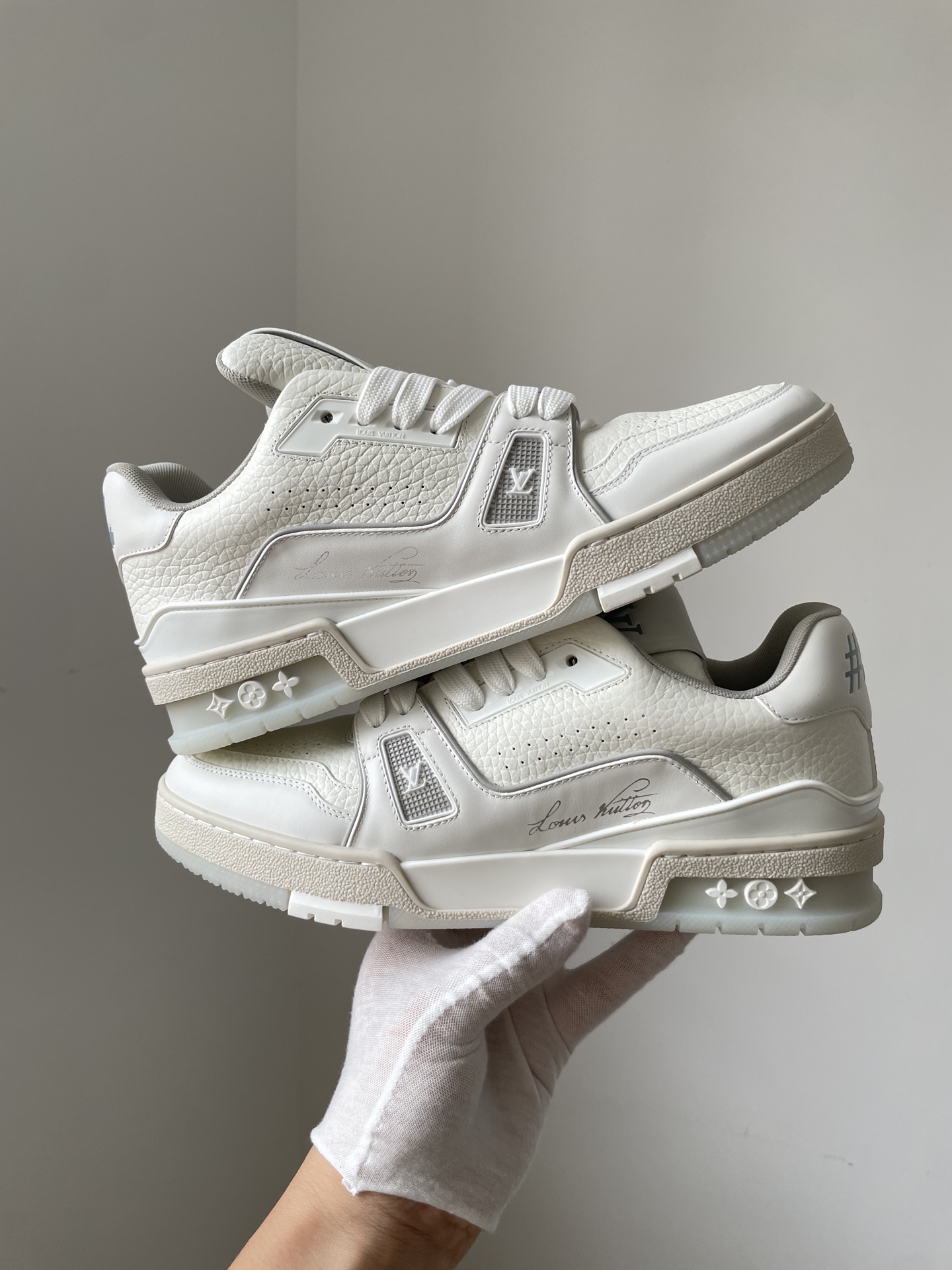 Louis Vuitton Trainer White Cement Leather Low-Top Fashion Sneakers - Image 4