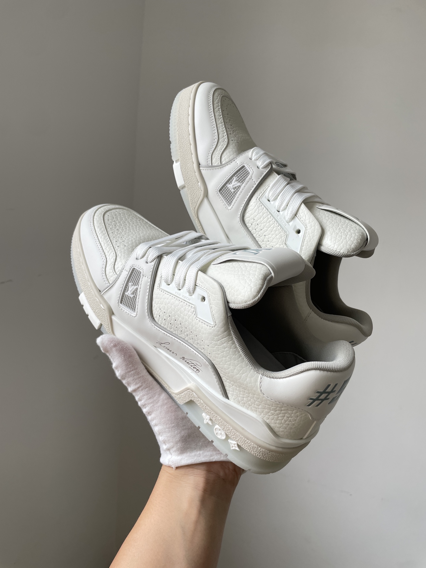 Louis Vuitton Trainer White Cement Leather Low-Top Fashion Sneakers - Image 7