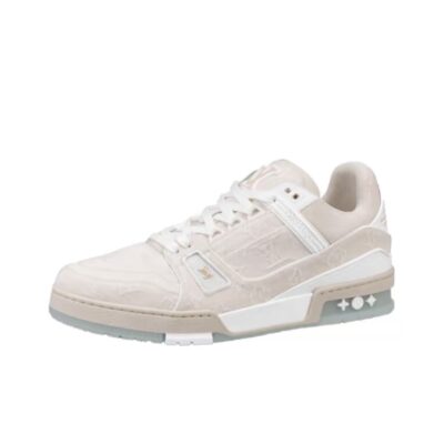 Louis Vuitton Trainer White Denim Mesh Logo-Print Sneakers