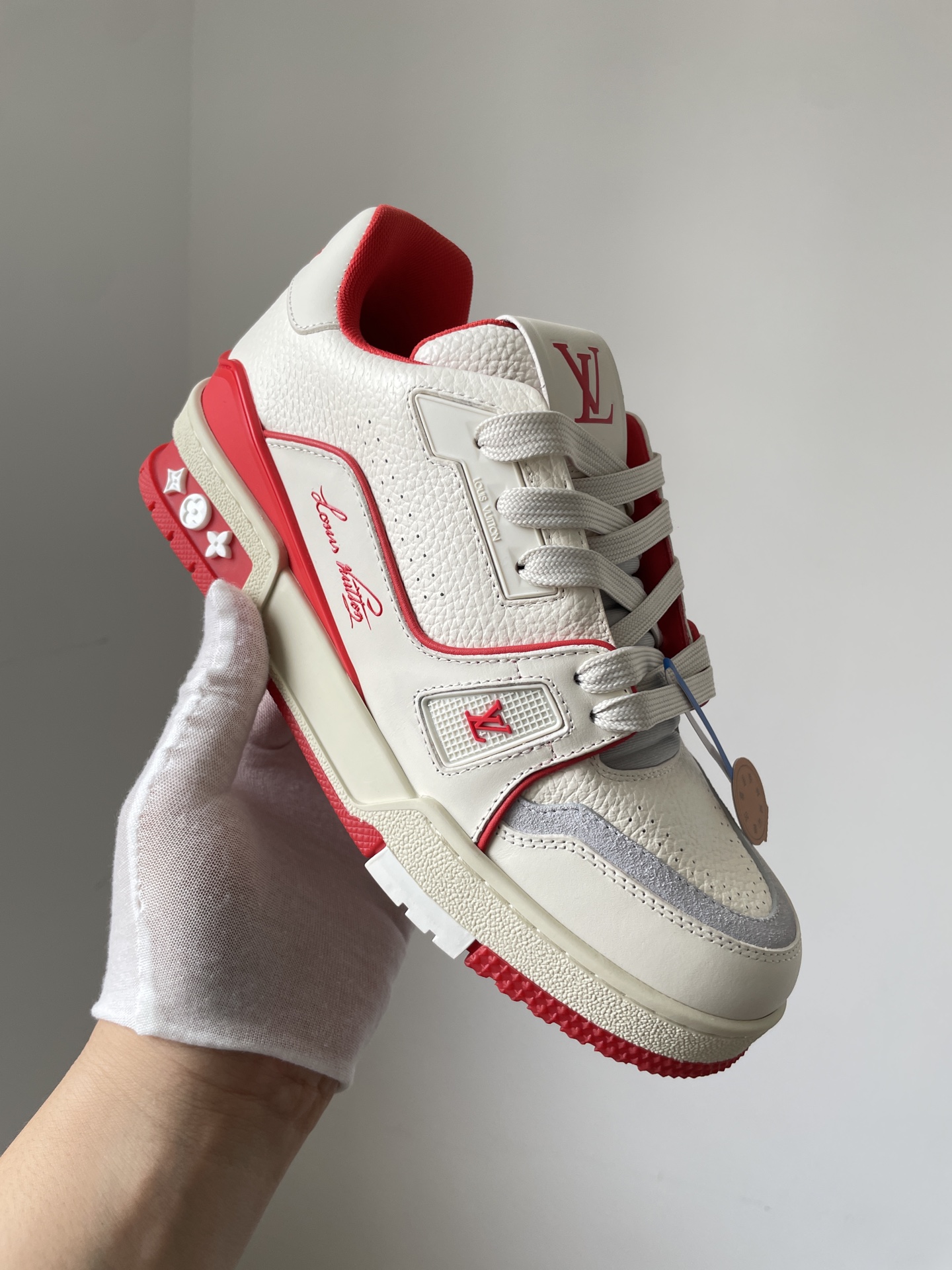 Louis Vuitton Trainer #54 White Red Low-Top Fashion Sneakers - Image 4