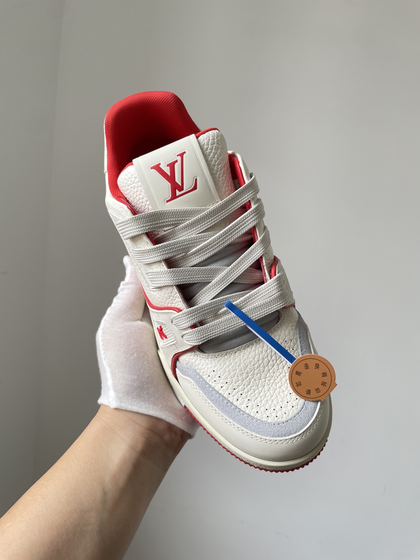 Louis Vuitton Trainer #54 White Red Low-Top Fashion Sneakers - Image 5