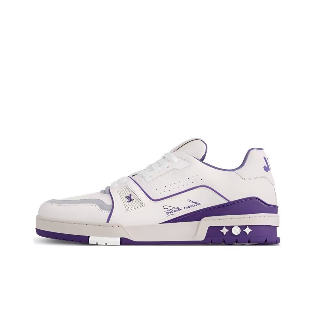 Louis Vuitton Trainer White Purple Leather Low-Top Sneakers