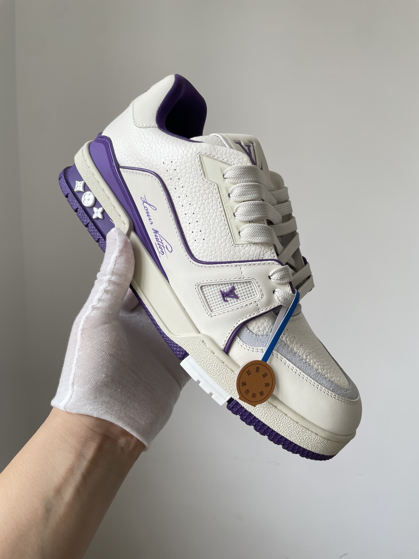 Louis Vuitton Trainer White Purple Leather Low-Top Sneakers - Image 2