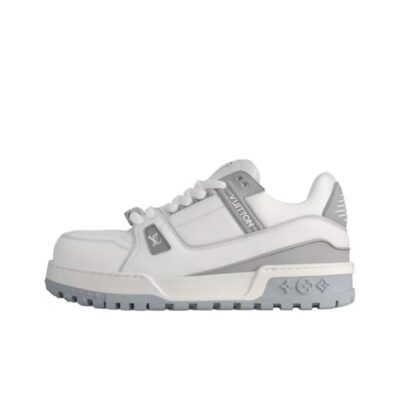 Louis Vuitton Trainer Maxi White Gray Leather Low-Top Sneakers with Beaded Accents