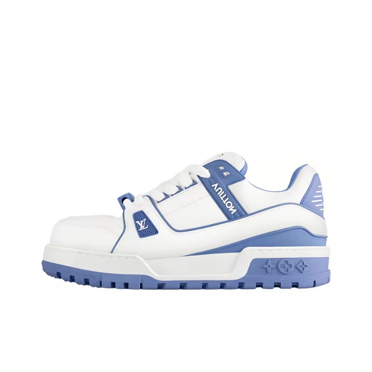 Louis Vuitton Trainer Maxi White Blue Leather Low-Top Sneakers with Beaded LV Logo