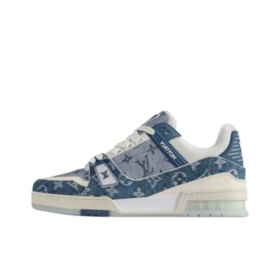 Louis Vuitton Trainer Blue White Leather Low-Top Sneakers