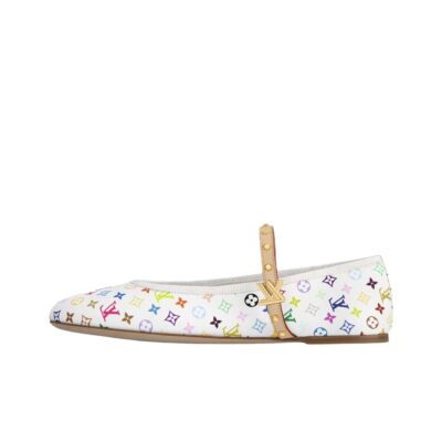 Takashi Murakami x Louis Vuitton Romy White Leather Flat Mary Jane Shoes for Women