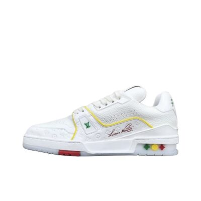 Louis Vuitton Trainer White Yellow Blue Leather Low-Top Sneakers Shanghai Cruise Edition