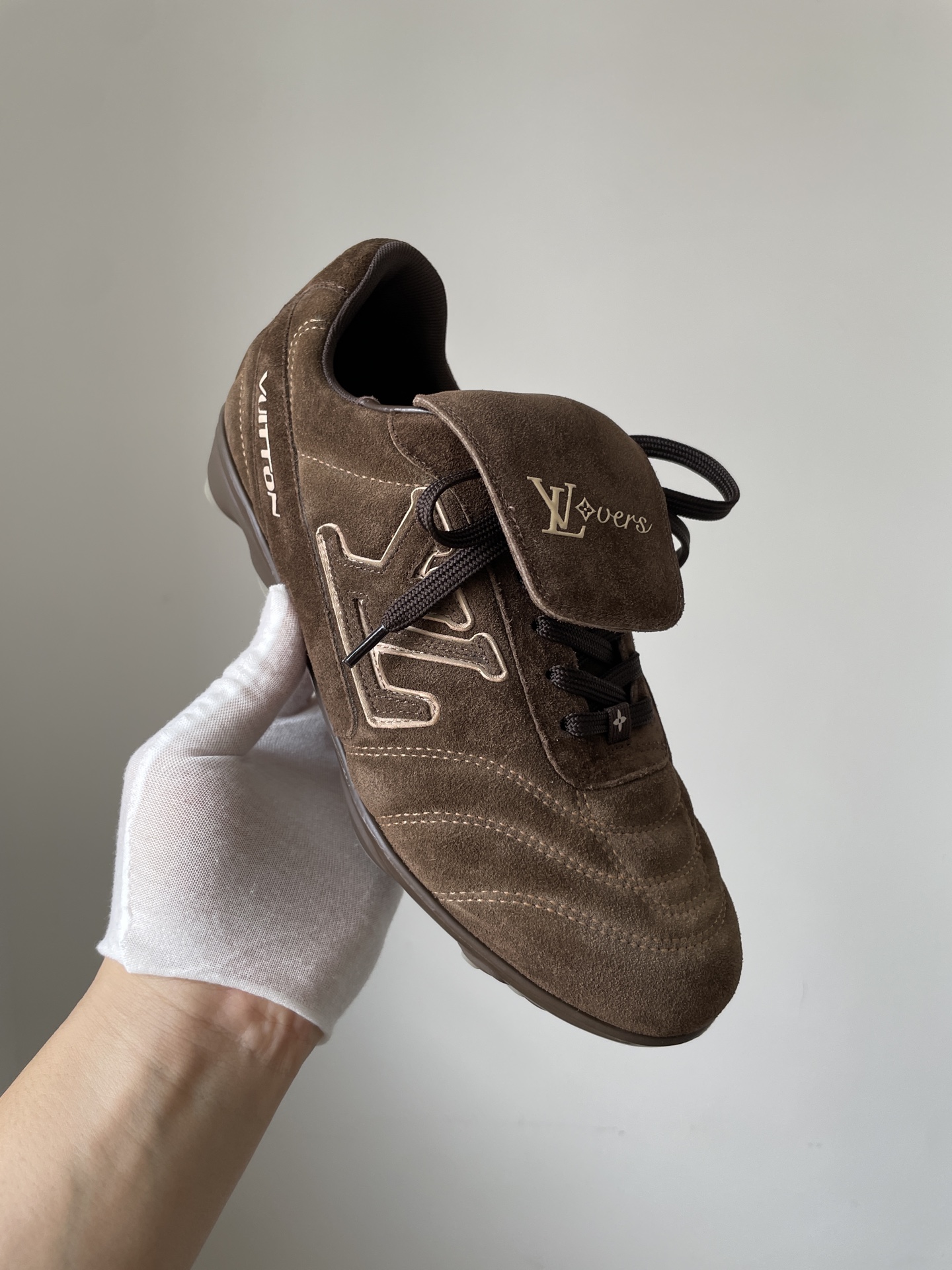 Louis Vuitton Footprint Soccer Dark Brown Suede and Leather Low-Top Casual Shoes - Image 2