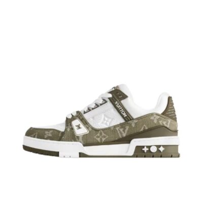 Louis Vuitton Trainer Green Leather Logo-Print Low-Top Sneakers