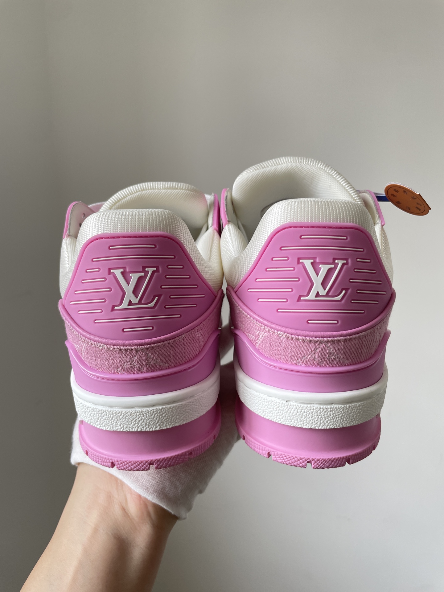 Louis Vuitton Trainer Pink Canvas and Leather Printed Low-Top Sneakers - Image 5
