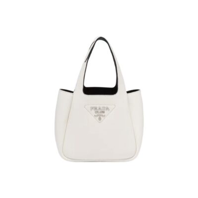 Prada Small Calf Leather Magnetic Tote Handbag White