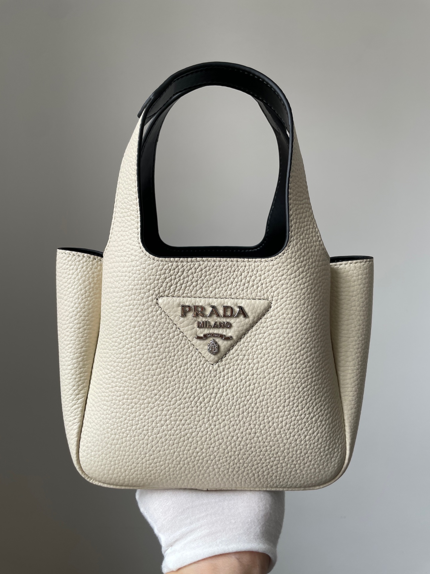 Prada Small Calf Leather Magnetic Tote Handbag White - Image 2